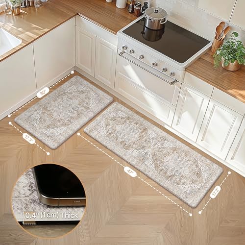GENIMO Anti Fatigue Kitchen Mats for Floor 2PCS, Standing Rugs,BeigeTan - Image 2