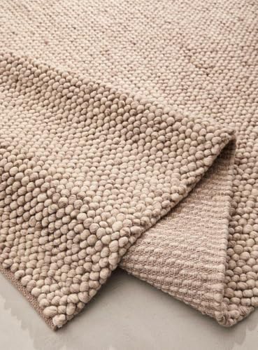100% Wool Hand Woven Knit Popcorn Rug (8'x10' - Beige) - Image 4