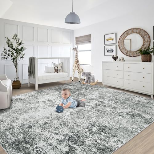 XLUEZ 8x10 Area Rugs for Living Room, Washable Modern Abstract Large Area Rug Neutral Soft Non Slip Kids Rug Stain Resistant Indoor Carpet for Bedroom Nursery Dining Room Playroom(Grey, 8'x10') - Image 5