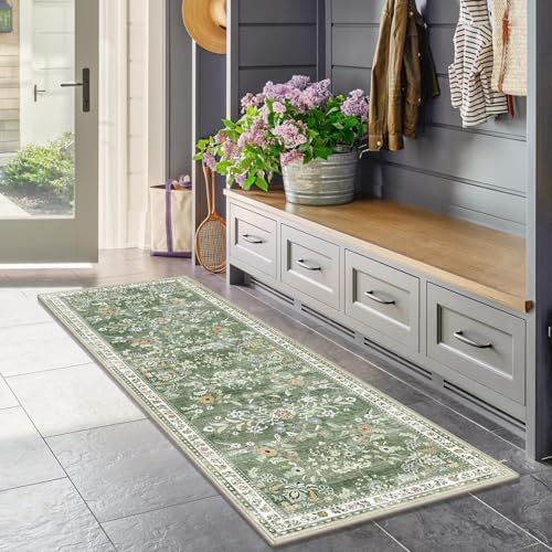 Yamaziot 2x10 Washable Hallway Runner Rug Non Slip Floral Carpet,Sage Green - Image 7