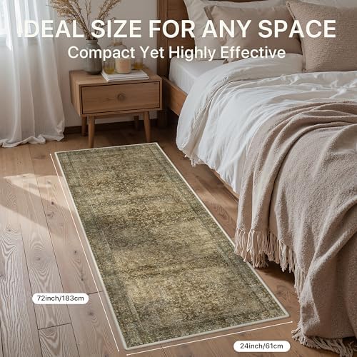 Bavni 2x6 Washable Runner Rug Non Slip for Hallway, Brown Olive - Image 3