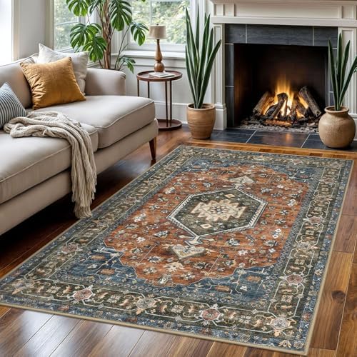 KUTA Area Rug 4x6 Living Room Washable Rugs Vintage Tribal Brick Red - Image 3