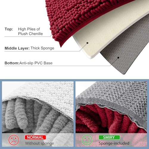 Smiry Luxury Chenille Toilet Rugs U-Shaped 20x20, Soft Absorbent Non-Slip Contour Bathroom Rugs for Toilet, Machine Washable Contoured Bath Mats, Red - Image 5