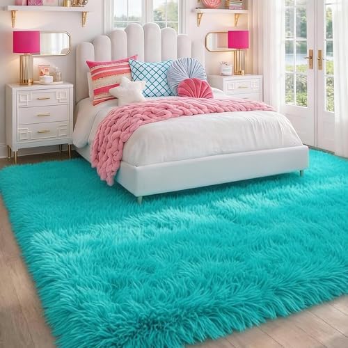 Fluffy Shag Teal Area Rugs for Bedroom 5x7 Fuzzy Shaggy Rug for Living Room - Image 4