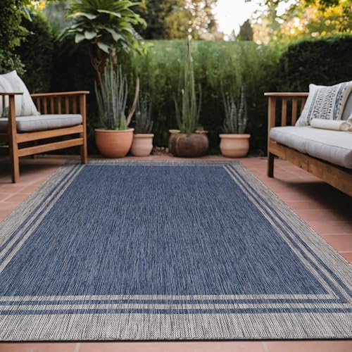 Luul Home Bordered Outdoor Rug 8x10 Washable Outside Carpet for Indoor Patio Porch Waterproof Easy Cleaning Non Shedding Area Rugs Navy 8 x 10 by Unknown