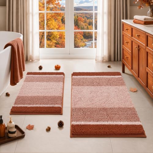 HOMEIDEAS Fall Burnt Orange Bathroom Rugs Sets 2 Piece, 20"x32"+17"x24" by HOMEIDEAS