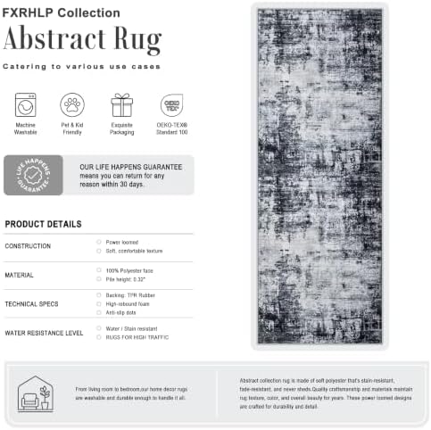2x6 Washable Runner Rug：Modern Abstract Soft Carpet Dark Black - Image 2
