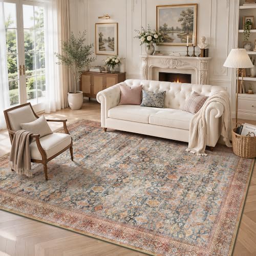 3x5 Entryway Rugs - Washable Vintage Retro Rug, Soft Ultra Thin Non Slip Low Pile Traditional Distressed Boho Carpet for Bedroom Kitchen Dining Living Room Home Office Dorm, Rust Clay by Yarooge