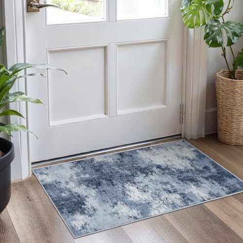 Amada 2x4 Modern Abstract Washable Area Rug for Entryway Dark Blue by AMADAHOMEFURNISHING