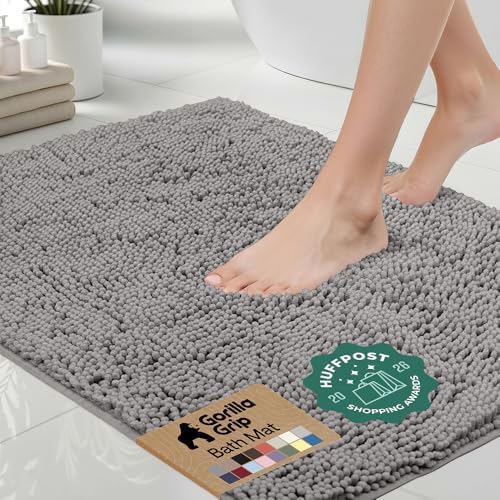 GORILLA GRIP Bath Rug Mat for Bathroom, Absorbent Chenille, 60x24 Gray by GorillaGrip