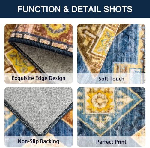 Kitchen Rugs Sets of 3 100% Non Slip Washable Kitchen Mats for Floor, Blue - Image 4