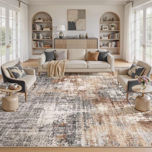 DMOYEST Area Rug Living Room Rugs - 11x14 Extra Large Soft Indoor Neutral Modern Abstract Low Pile Washable Rug Carpet for Bedroom Dining Room Farmhouse Home Office - Grey Brown - Image 4