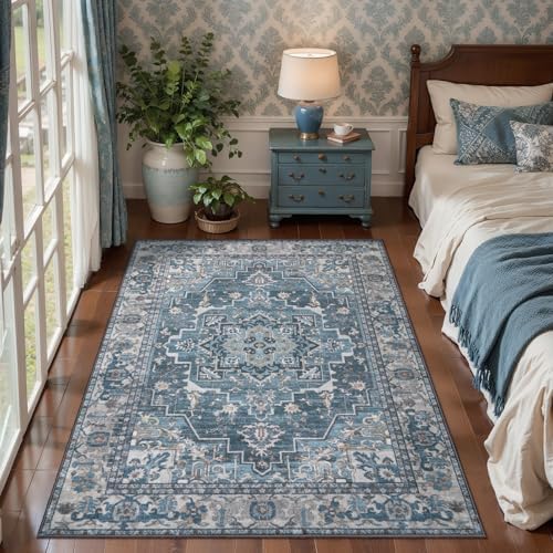 Tangsoo Farmhouse 3x5 Rugs, Washable Non Slip Accent Rugs for Entryway Blue by Tangsoo
