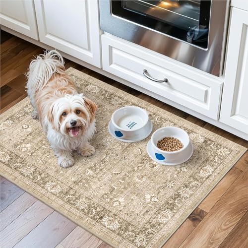 2x3 Washable Entryway Area Rug Non-Slip Distressed Khaki Door Mat - Image 5