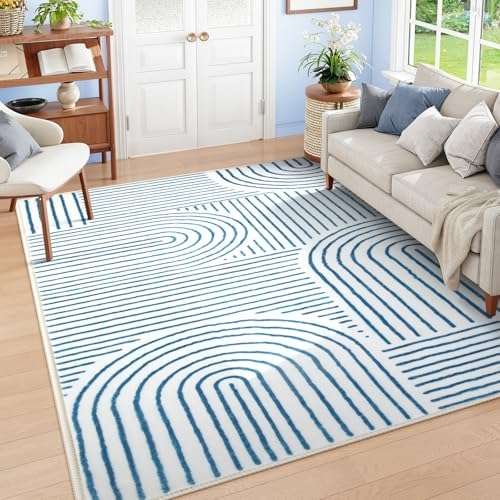 Lahome Abstract Blue and White Rug, Washable 6x9 Area Rugs for Living Room by Lahome