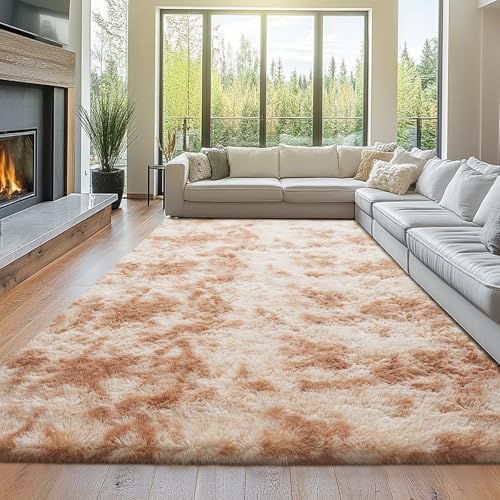 Topmaxcs 10x12 Tie-Dyed Beige Living Room Rug - Shag Modern Luxury by TOPMAXCS