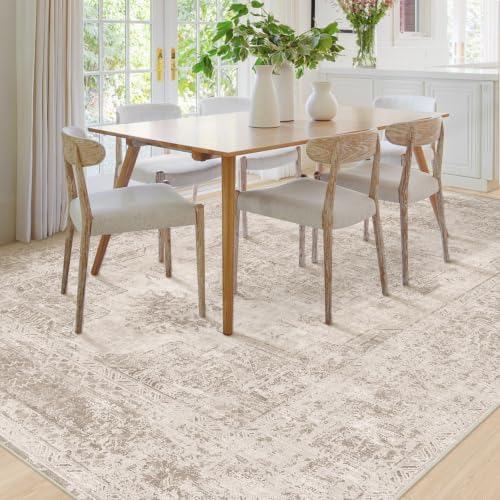 XLUEZ Area Rug 8x10 Living Room Rug, Machine Washable Vintage Distressed Medallion Rug Non-Slip Soft Low Pile Large Indoor Rugs for Bedroom Kitchen Dining Room Office(Brown,8'x10') - Image 3