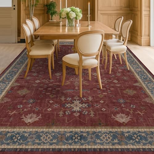 Hazo Haus Moroccan Big Rugs for Living Room - Dark Red 10x14 Area Rug for Large Bedroom, Dining Room, Washable Lightweight Low Pile Foldable Oriental Burgendy Home Décor - Image 3