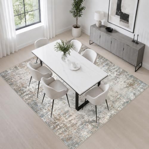 Area Rug Living Room: 5x5 Modern Washable Indoor Soft Carpet Brown - Image 4