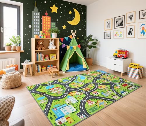 BENRON Community Car Play Rug 3x5 for palyroom, Educational Play Mat by BBENRON