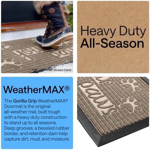 GORILLA GRIP WeatherMAX Door Mat, Indoor Outdoor Use, 35x23, Beige Paw - Image 3