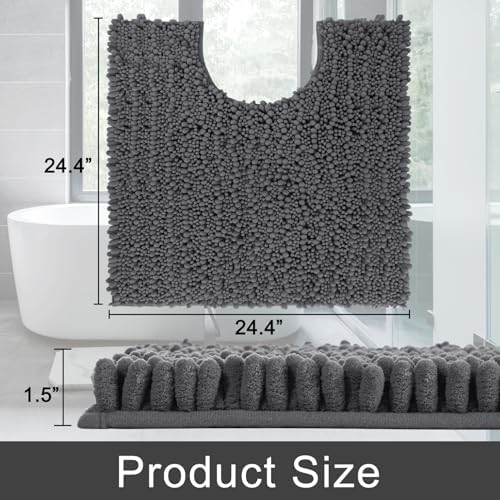 Yimobra Toilet Rug U Shaped Washable 24x24 Inch - Ultra Soft Absorbent Chenille Bath Rugs for Toilet, Quick Dry & Machine Washable, Non Slip Contour Bathroom Mat, Dark Gray - Image 2