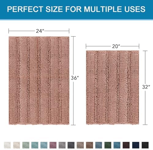 H.VERSAILTEX 2 Piece Set Bathroom Rugs Bath Mats Sets Super Absorbent Chenille Striped Bath Mats Non Skid Machine Wash Dry Rugs for Bathroom Floor (Muted Clay, 24 x 36 Plus 20 x 32 - Inches) - Image 2