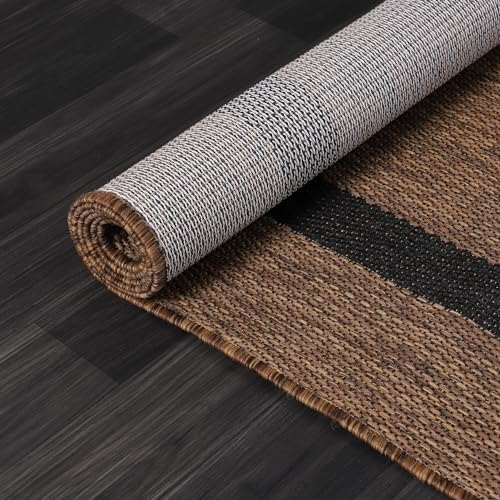 Luul Home Bordered Outdoor Rug 8x10 Washable Outside Carpet for Indoor Patio Porch Waterproof Easy Cleaning Non Shedding Area Rugs Nut Brown - Black 8 x 10 - Image 5
