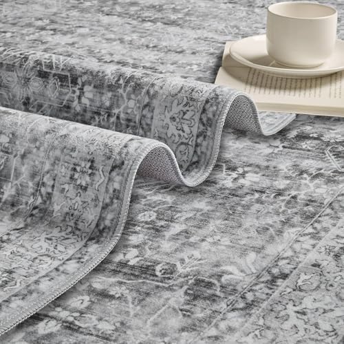 5x7 Grey Rugs for Living Room, Vintage Washable Bedroom Area Rug - Image 6