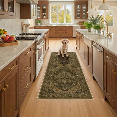 RELEANY Washable Area Rug, Runner 3'x6', Brown/Dark Brown by RELEANY