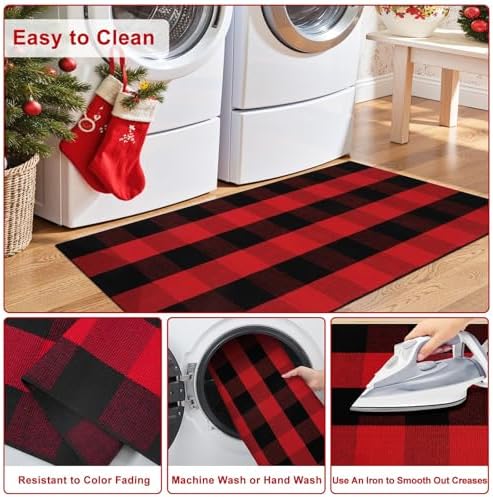 OJIA Christmas Buffalo Plaid Front Door Mats Outdoor 2'x3' Red Porch Rug - Image 5