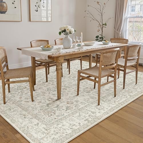 PureCozy 5x7 Taupe Area Rug Washable Non Slip Vintage Living Room Carpet - Image 6