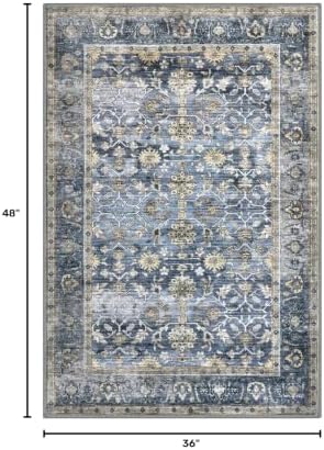 KUTA Vintage Floral 3x4 Entryway Rug Washable Area Rugs Blue Grey Beige - Image 2