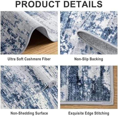 PLHXFR 10x12 Area Rug Living Room: Abstract Washable Carpet Blue Gray - Image 5