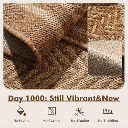 MontVoo-2x6 ft Indoor Outdoor Runner Rugs for Entryway Porch Hallway Kitchen Door Entrance Long, Textured Weave Polypropylene, Durable for High Traffic, Fade-Resistant, Boho Geometric Neutral Brown - Image 2