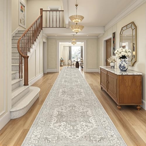 Madane Hallway Runner Rug 3x20 Washable Kitchen Runners 20ft, Beige/Brown by Madane