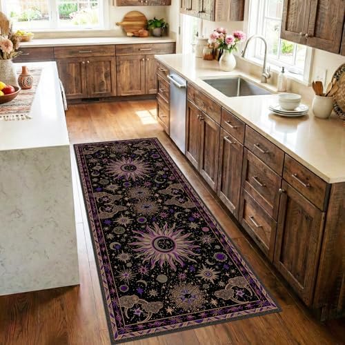 Vacuum-Friendly, 2x6 Washable Area Rug, Black Purple Beige - Image 2