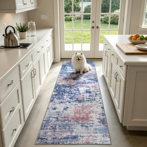 Sasttie 2x10 Runner Rug, Modern Abstract Hallway Carpet, Pink & Blue by SASTTIE