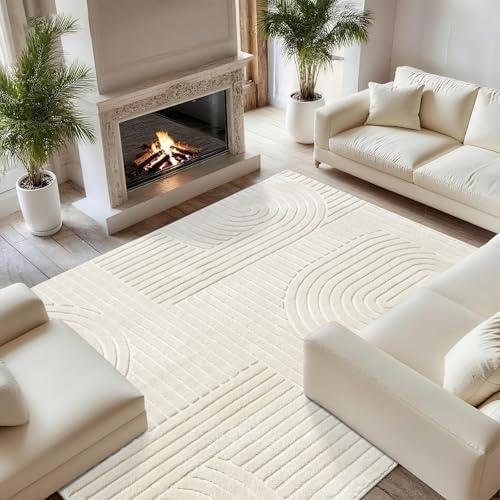 Beige Boho 8x10 Solid Color Area Rugs, Washable Living Room Rug - Image 5