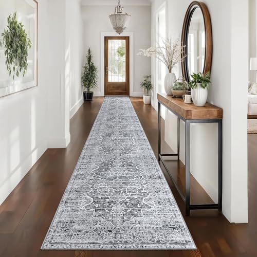 KUTA Vintage Washable Long Runners for Hallways 2.6x16 Grey Blue White by KUTA