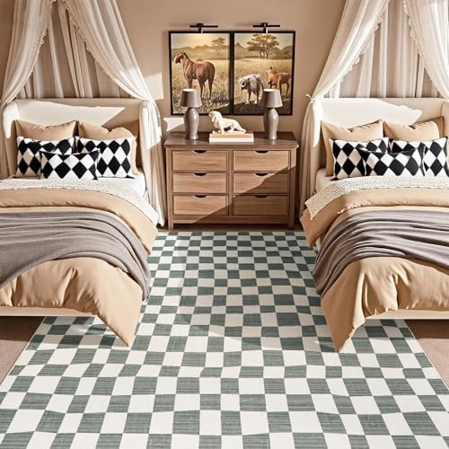 jinchan 6x9 Area Rug Washable Modern Checkered Rug for Kids Room, Grey - Image 5
