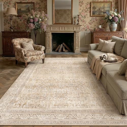 8x10 Beige Neutral Retro Area Rug by WondRg