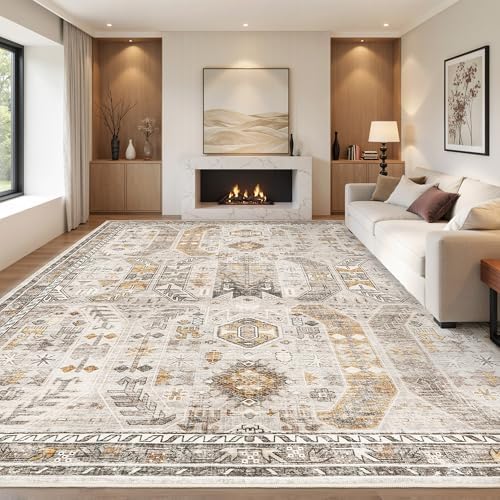 befbee 10x14 Area Rugs for Living Room, Washable Vintage Non Slip Rug Brown by Befbee