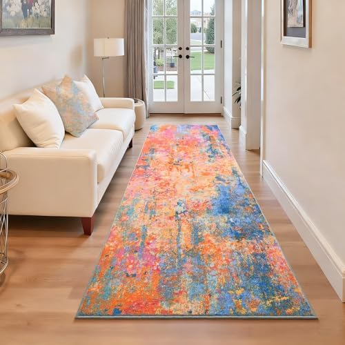2x6 Rainbow Rug Runners for Hallways Kitchen Runner Rug Non Slip Washable Colorful Long Runner Rugs with Rubber Backing Soft Abstract Carpet Runner for Bedroom, Kitchen, Bathroom, Entryway by OmpaaHomeDecor