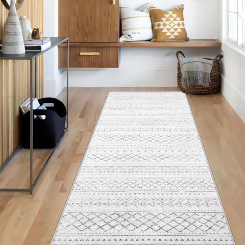 Runner Rug 2x5 Boho Geometric Area Rugs: Small Washable Kitchen Rug, Soft Non Slip Moroccan Long Hallway Rugs for Bedroom Bathroom Laundry Entryway Staircase Foyer(Dark Grey,2X5) by AOYAOMI