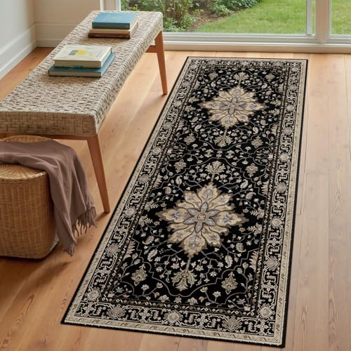 RELEANY Washable Area Rug, Runner 3'x8', Black/Neutral - Image 3