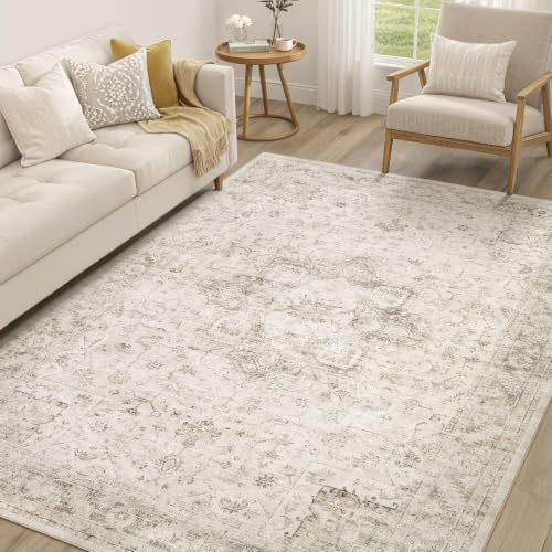 6x9 Area Rug for Living Room, Washable, Traditional, Distressed Beige by COTILED