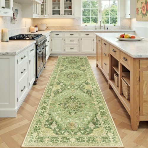 RELEANY Washable Area Rug, Runner 2'x7', Green/Yellow - Image 2