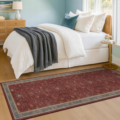 Boho 2x7 Long Runners for Kitchen Floor - Washable Non Slip Indoor Floor Mats for Entryway, Hallway, Dark Red Floral Low Pile & Soft Runner Area Rug for Bedroom Beside Bed - Image 6