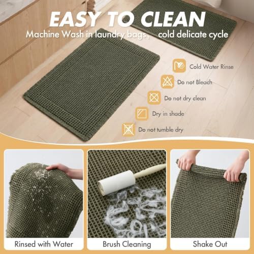 MIULEE Set of 2 Waffle Bathroom Rugs Bordered Mat Green 17"x24"+18"x30" - Image 6